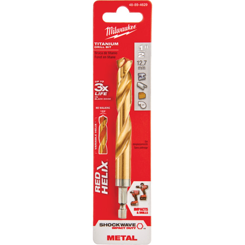 Shockwave Drill Bit, 1/2", Titanium, 3-21/64 Flute, 135° Point Action Paper