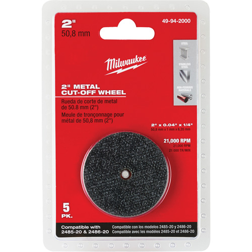 M12 Fuel Right Angle Die Grinder Cut-Off Wheels, 2" x 0.04", 1/4" Arbor, Type 1, Aluminum Oxide, 21000 RPM Action Paper