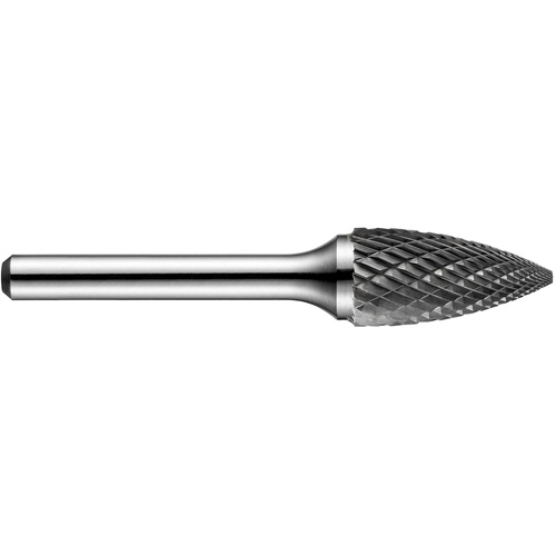 Pointed Tree Rotary Burr, SG-50DC, 1/2" Dia., 1/4" Shank, 1" Depth of Cut Action Paper