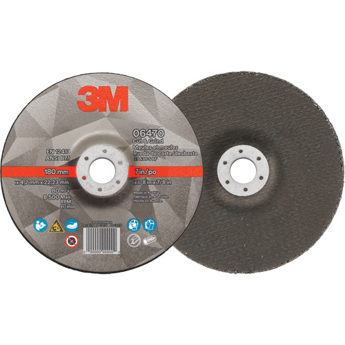 Cut & Grind Wheel, 7" x 1/8", 7/8" Arbor, Type 27, Ceramic Action Paper