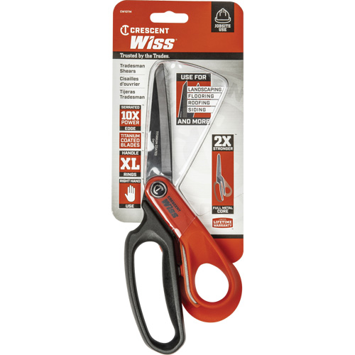 Cisailles robustes &agrave; rev&ecirc;tement en titane pour ouvriers professionnels, 10", Poign&eacute;e Anneaux Action Paper