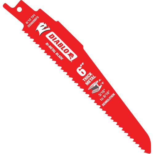 Reciprocating Blade for Thick Metal/Demolition, Bi-Metal, 8-10 TPI, 6" L Action Paper