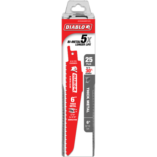Reciprocating Blade for Thick Metal/Demolition, Bi-Metal, 8-10 TPI, 6" L Action Paper
