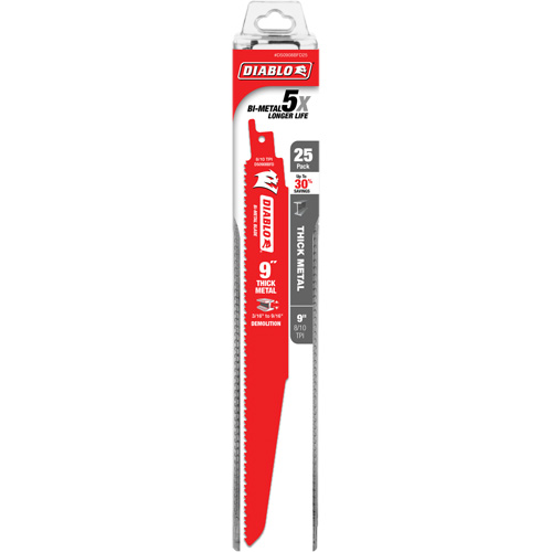 Reciprocating Blade for Thick Metal/Demolition, Bi-Metal, 8-10 TPI, 9" L Action Paper