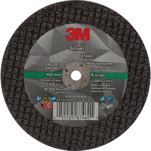 Silver Cut-Off Wheel, 4" x 0.04", 1/4"-28 Arbor, Type 1, Ceramic, 19100 RPM Action Paper