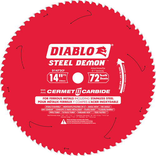 Steel Demon Cermet II Circular Saw Blade, 14", 72 Teeth, Metal Use Action Paper