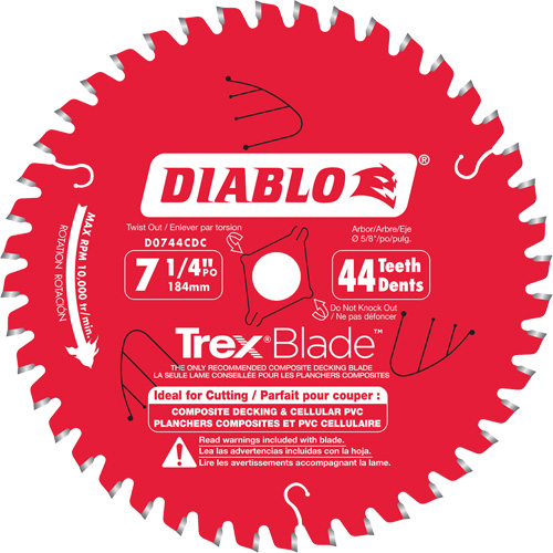 Trex&reg; Blade Cutting Saw Blade, 7-1/4", 44 Teeth, Plastic/Composite Decking Use Action Paper