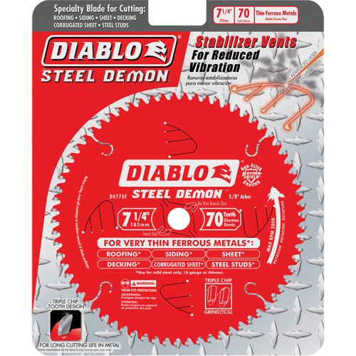 Steel Demon Cutting Saw Blade, 7-1/4", 70 Teeth, Metal Use Action Paper