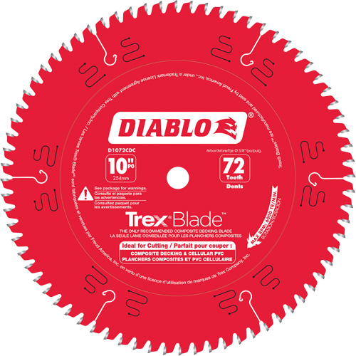 Trex&reg; Blade Cutting Saw Blade, 10", 72 Teeth, Plastic/Composite Decking Use Action Paper