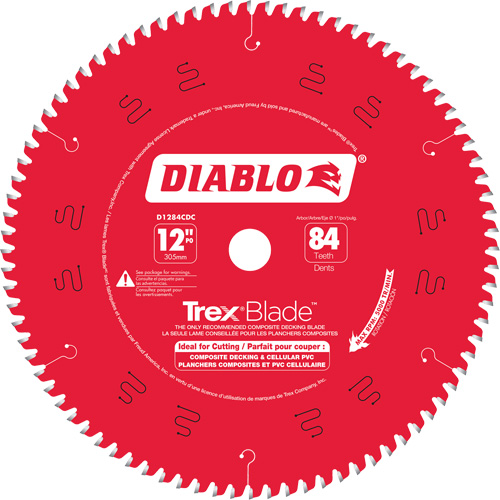Trex&reg; Blade Cutting Saw Blade, 12", 84 Teeth, Plastic/Composite Decking Use Action Paper