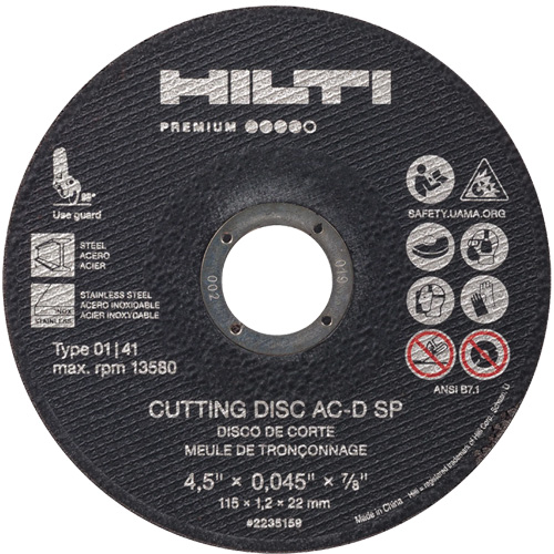 AC-D SP Cut-Off Wheel, 4-1/2" x 0.045", 7/8" Arbor, Type 1, 13580 RPM Action Paper