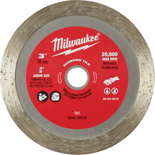Tile Blade, 3" x 3/8" Arbor, Diamond, 20000 RPM Action Paper
