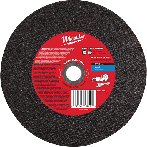 Cut-Off Wheel, 9" x 3/32", 7/8" Arbor, Type 1, 6600 RPM Action Paper