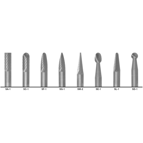 1855 Double Cut Carbide Burr Set, 8 Pieces Action Paper