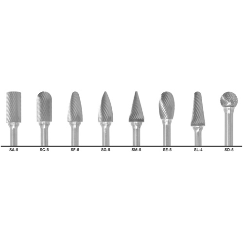1855 Double Cut Carbide Burr Set, 8 Pieces Action Paper