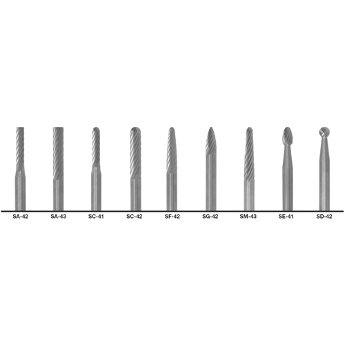 1855 Double Cut Carbide Burr Set, 9 Pieces Action Paper