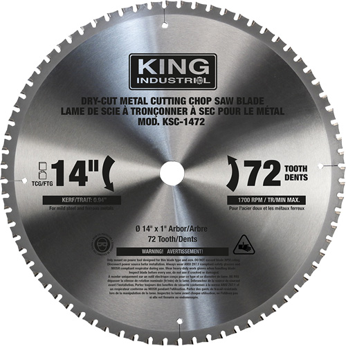 Lame de scie &agrave; tronçonner, 14", 72 dents, Pour M&eacute;tal Action Paper