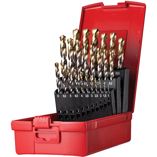 Jobber Length Drill Bit Set, 25 Pieces, High Speed Steel Action Paper