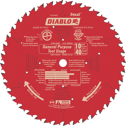 Saw Blades - General Purpose, 10", 40 Teeth, Wood Use Action Paper