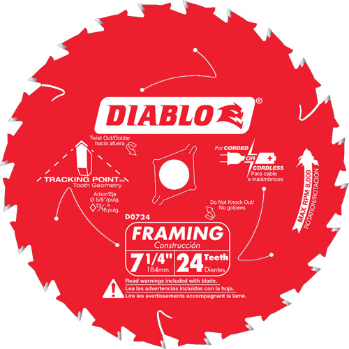 Framing Saw Blade, 7-1/4", 24 Teeth, Wood Use Action Paper