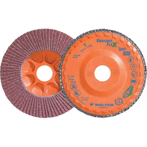 Disque &agrave; lamelles Stainless Enduro-Flex, 5" x 5", Type 27, Grain 40, Alumine de zirconium Action Paper