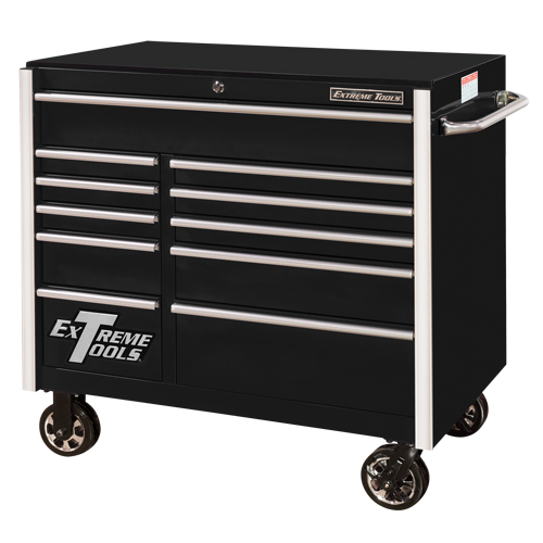 RX Series Rolling Tool Cabinet, 11 Drawers, 41-1/2" W x 25-1/2" D x 40-1/2" H, Black Action Paper