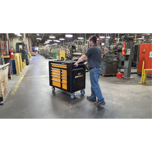 Powered Tool Cart, 11 Drawers, 42-1/2" W x 24-7/16" D x 41" H, Black/Orange Action Paper