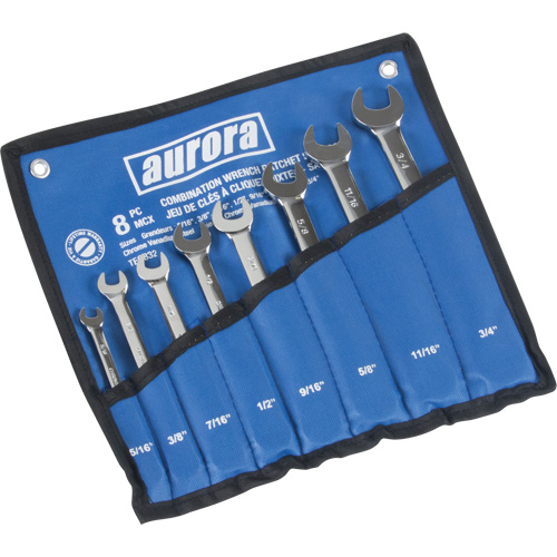 Fixed Head Wrench Set, Combination, 8 Pieces, Imperial Action Paper