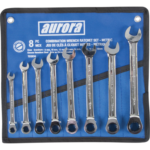 Fixed Head Wrench Set, Combination, 8 Pieces, Metric Action Paper