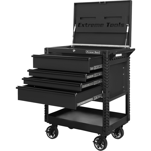 EX Deluxe Series Tool Cart, 4 Drawers, 22-7/8" L x 33" W x 44-1/4" H, Black Action Paper