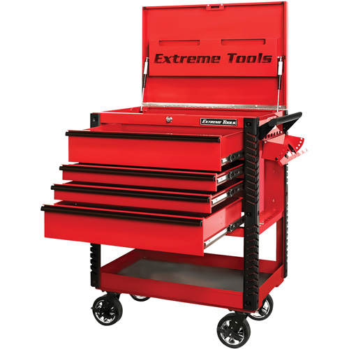 EX Deluxe Series Tool Cart, 4 Drawers, 22-7/8" L x 33" W x 44-1/4" H, Red Action Paper