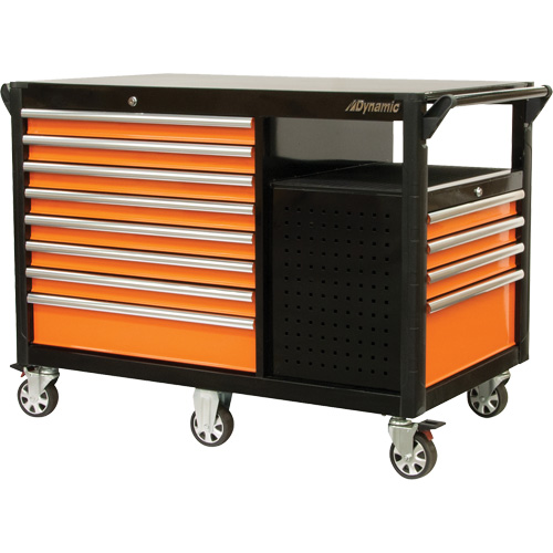 Industrial Cart, 12 Drawers, 31-5/8" L x 52-1/2" W x 40-1/4" H, Black/Orange Action Paper