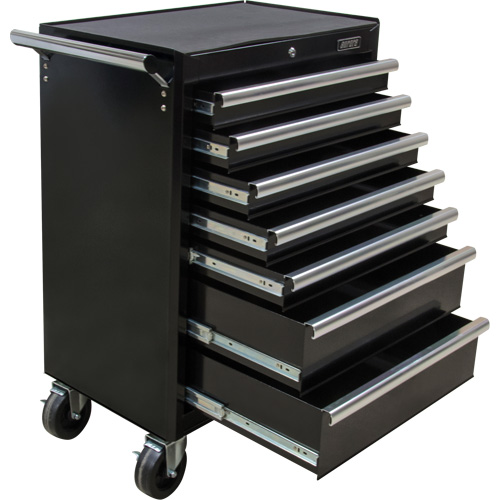 Industrial Tool Cart, 7 Drawers, 27" W x 18-3/4" D x 39" H, Black Action Paper