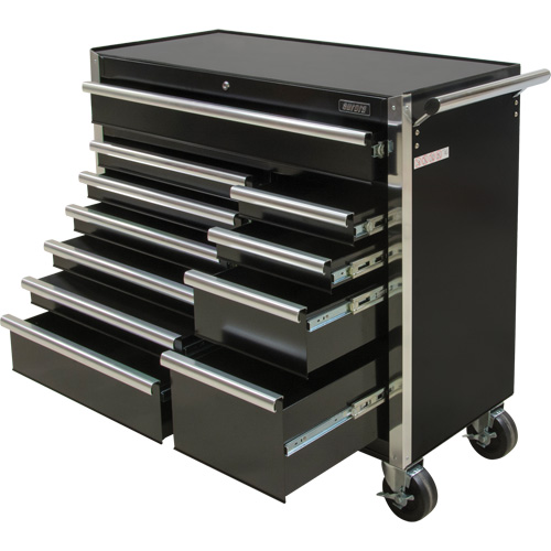 Industrial Tool Cart, 11 Drawers, 41" W x 18-3/4" D x 39-1/3" H, Black Action Paper