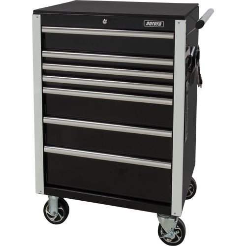 Heavy-Duty Tool Cart, 7 Drawers, 28" W x 22" D x 42-3/8" H, Black Action Paper