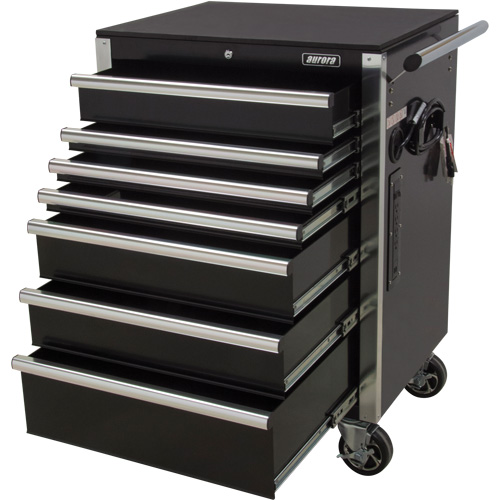 Heavy-Duty Tool Cart, 7 Drawers, 28" W x 22" D x 42-3/8" H, Black Action Paper