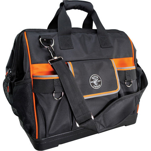 Tradesman Pro Wide-Open Tool Bag, Ballistic Nylon, 42 Pockets, Black Action Paper