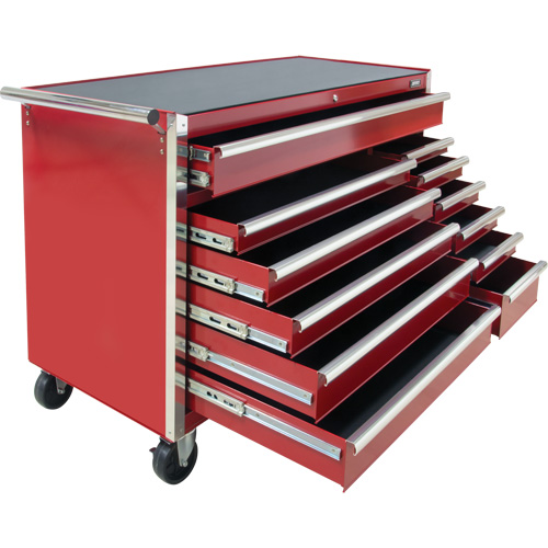 Industrial Tool Cart, 12 Drawers, 56" W x 24-1/2" D x 38-1/8" H, Red Action Paper