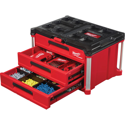 Packout 3-Drawer Tool Box, 16-1/3" x 14-1/3" x 22-1/5", Black/Red Action Paper