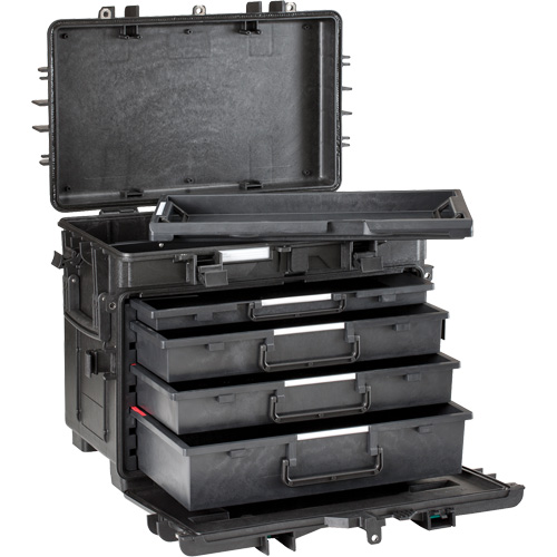 Military Mobile Tool Chest With Drawers, 4 Drawers, 22-4/5" W x 15" D x 18" H, Black Action Paper
