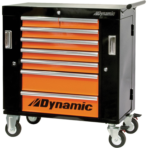 Armoire roulante, 8 tiroirs, 36" la x 18" p x 39-1/4" h, Noir/Orange Action Paper