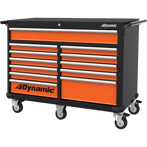 Roller Cabinet, 12 Drawers, 53" W x 24" D x 41" H, Black/Orange Action Paper