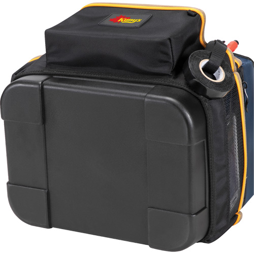 Molded Base Electrical/HVAC Tool Carrier, Ballistic Polyester, 20 Pockets, Black/Blue Action Paper