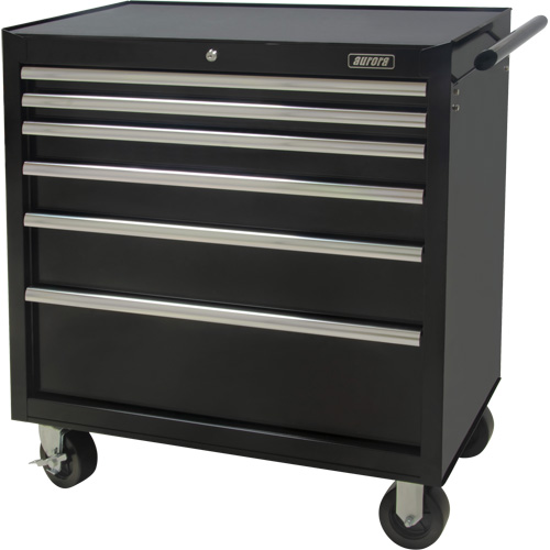 Industrial Tool Cart, 6 Drawers, 39" W x 20-4/5" D x 38-1/2" H, Black Action Paper