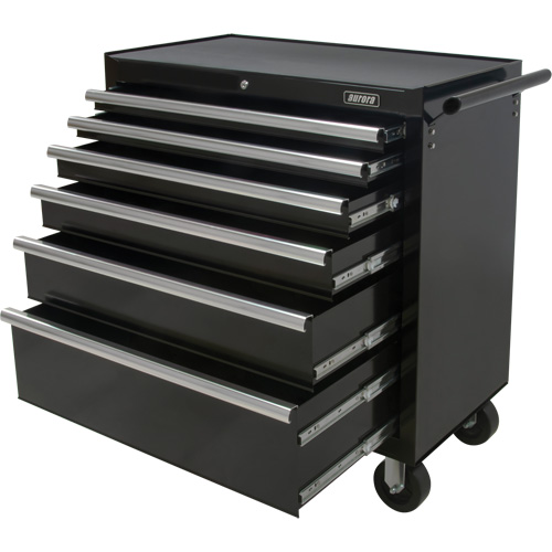Industrial Tool Cart, 6 Drawers, 39" W x 20-4/5" D x 38-1/2" H, Black Action Paper