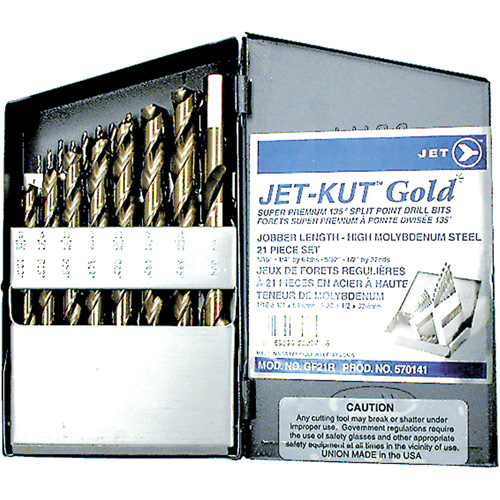 GF21R Jet-Kut&reg; Gold Super Premium Drill Bit Set, 21 Pieces, Steel Action Paper
