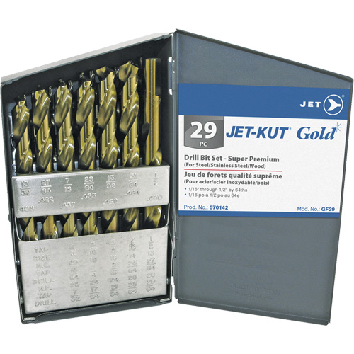 Jeu de forets de premi&egrave;re qualit&eacute; JET-KUT GOLD, 29 morceaux, Acier alli&eacute; Action Paper