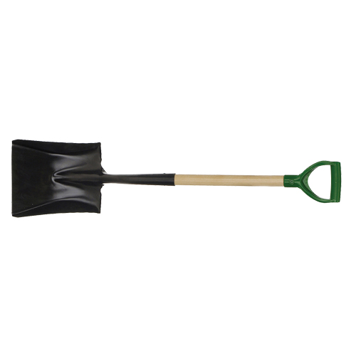Square Point Shovel, Wood, Tempered Steel Blade, D-Grip Handle, 29" Long Action Paper