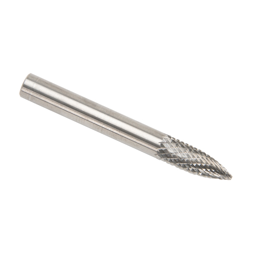 Solid Carbide Burrs - Tree Shape Pointed End, SG-1, 1/4" Dia., 1/8" Shank Action Paper