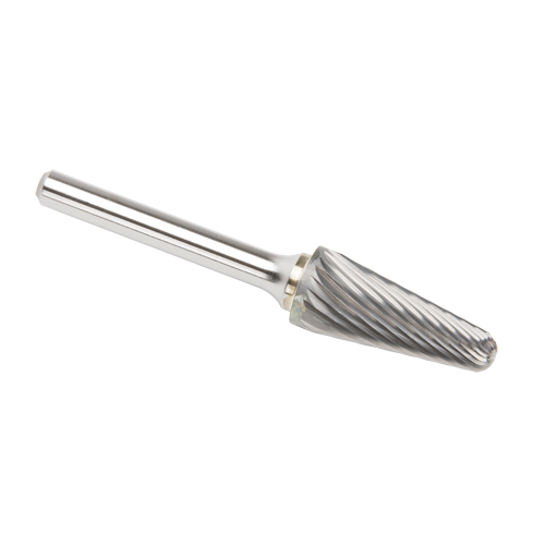 Solid Carbide Burrs - Taper Shape Radius End 14°, 1/4" Shank Action Paper